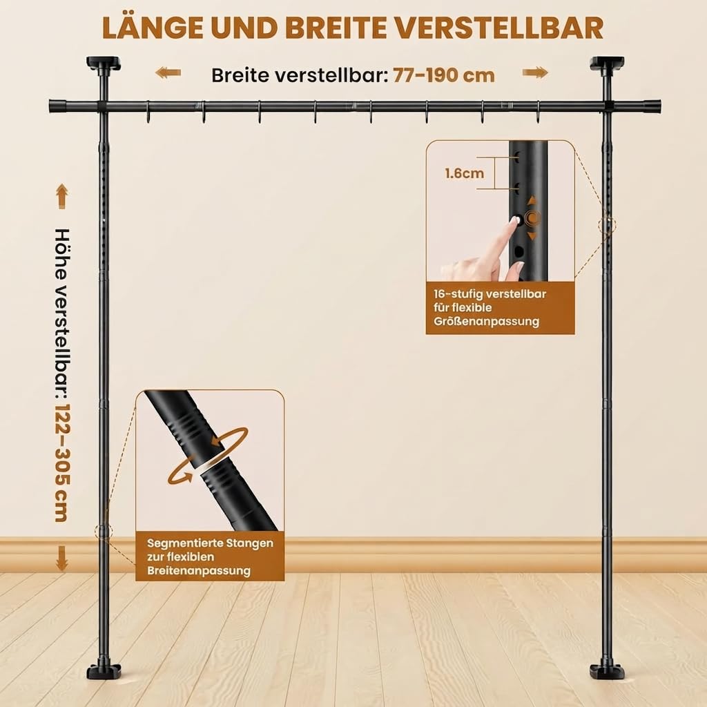 Raumteiler Ohne Bohren, Raumtrenner 122-305cm (H) 77-190cm(B) Verstellbar