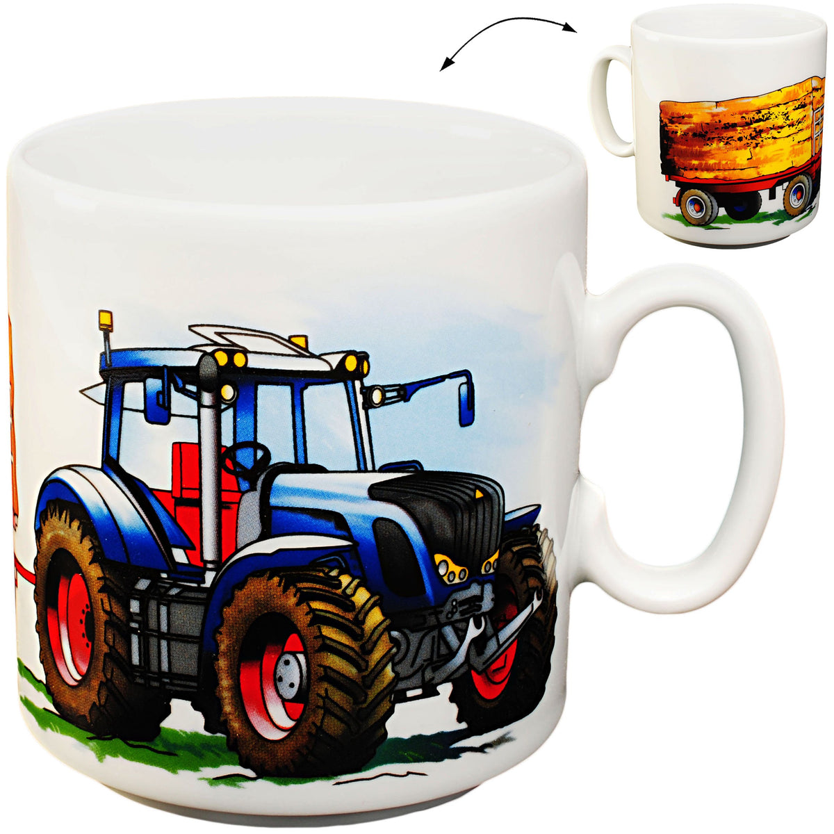 alles-meine.de GmbH 3 TLG. Geschirrset großer Teller/Kinderteller + Schüssel + Henkeltasse - Traktor - Trecker mit Anhänger - Bauernhof - aus Porzellan/Keramik - Tasse ..
