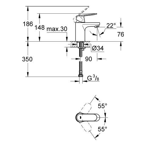 GROHE Eurosmart Cosmopolitan, Waschtischarmatur, wassersparend (Wasserhahn für das Bad, Badarmatur mit Zugstangen-Ablauf, 17cm hoch, einfache Installation am Waschbecken), chrom, 23325000