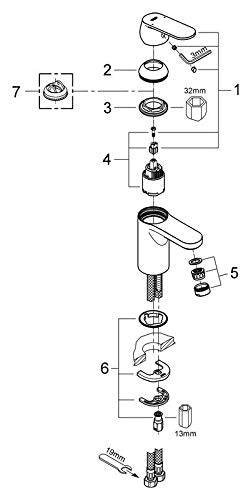 GROHE Eurosmart Cosmopolitan, Waschtischarmatur, wassersparend (Wasserhahn für das Bad, Badarmatur mit Zugstangen-Ablauf, 17cm hoch, einfache Installation am Waschbecken), chrom, 23325000