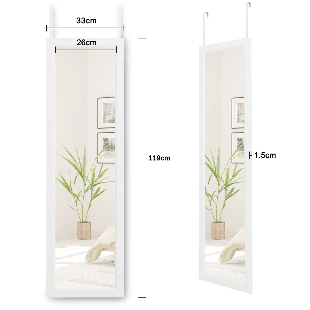 Dripex Wandspiegel 33x119cm Spiegel unbrechbarer Garderobenspiegel Flurspiegel höhenverstellbarer Hängespiegel mit Haken (Weiß)