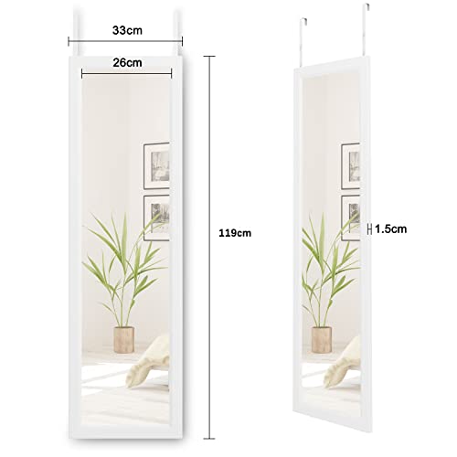 Dripex Wandspiegel 33x119cm Spiegel unbrechbarer Garderobenspiegel Flurspiegel höhenverstellbarer Hängespiegel mit Haken (Weiß)
