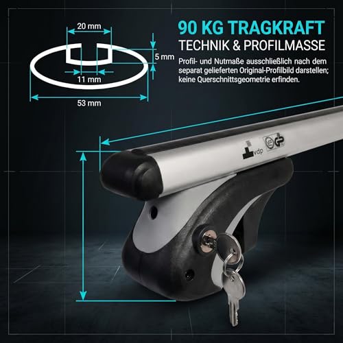Dachgepäckträger Auto 135cm - Dachträger Universal VDP-R-005 | Auto Dachträger offene Reling | Dachträger für Reling abschließbar | Aluminium Grundträger Dachreling bis 90kg