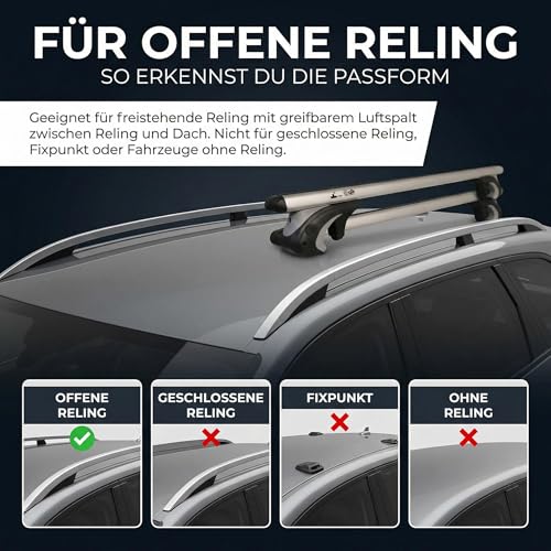 Dachgepäckträger Auto 135cm - Dachträger Universal VDP-R-005 | Auto Dachträger offene Reling | Dachträger für Reling abschließbar | Aluminium Grundträger Dachreling bis 90kg