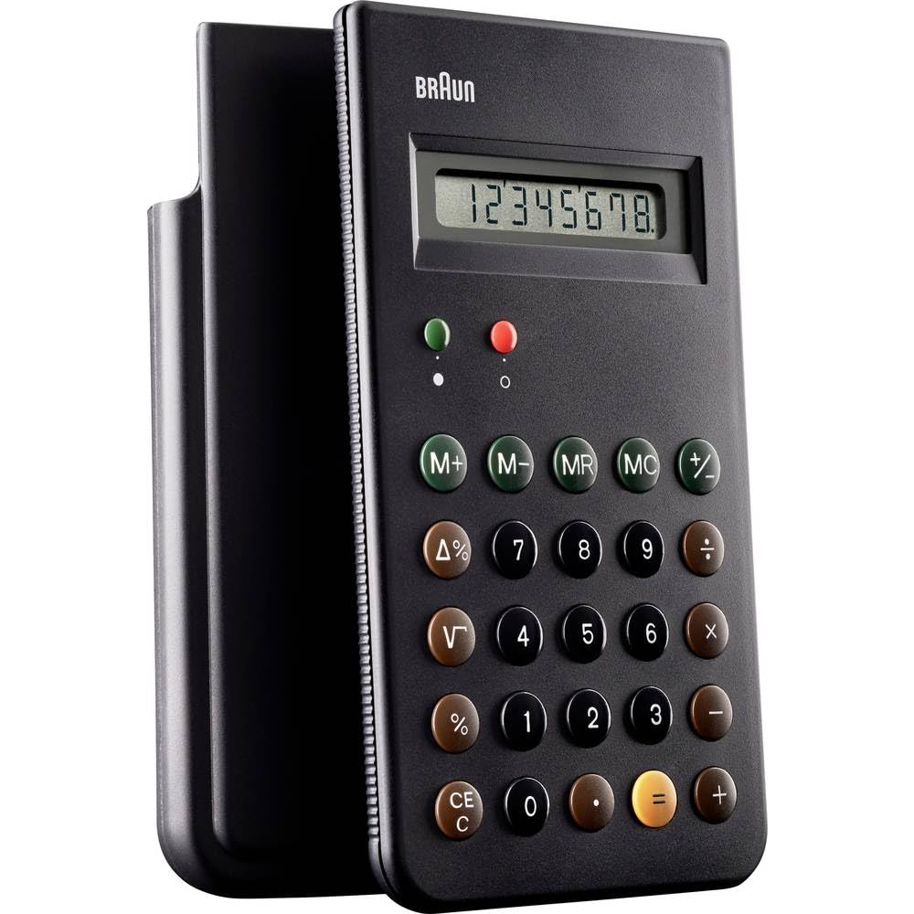 BRAUN BNE 001 BK KULT-TASCHENRECHNER, DIETER RAMS, 8 STELLIGES LCD-DISPLAY INKLUSIVE HARTSCHALEN-SCHIEBECOVER,SCHWARTZ