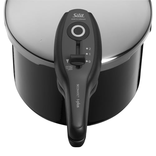 Silit Sicomatic t-plus Schnellkochtopf 6,5l, Schnelltopf 22 cm, Silargan Funktionskeramik, Induktion, 3 Kochstufen, Einhand-Drehregler, schwarz