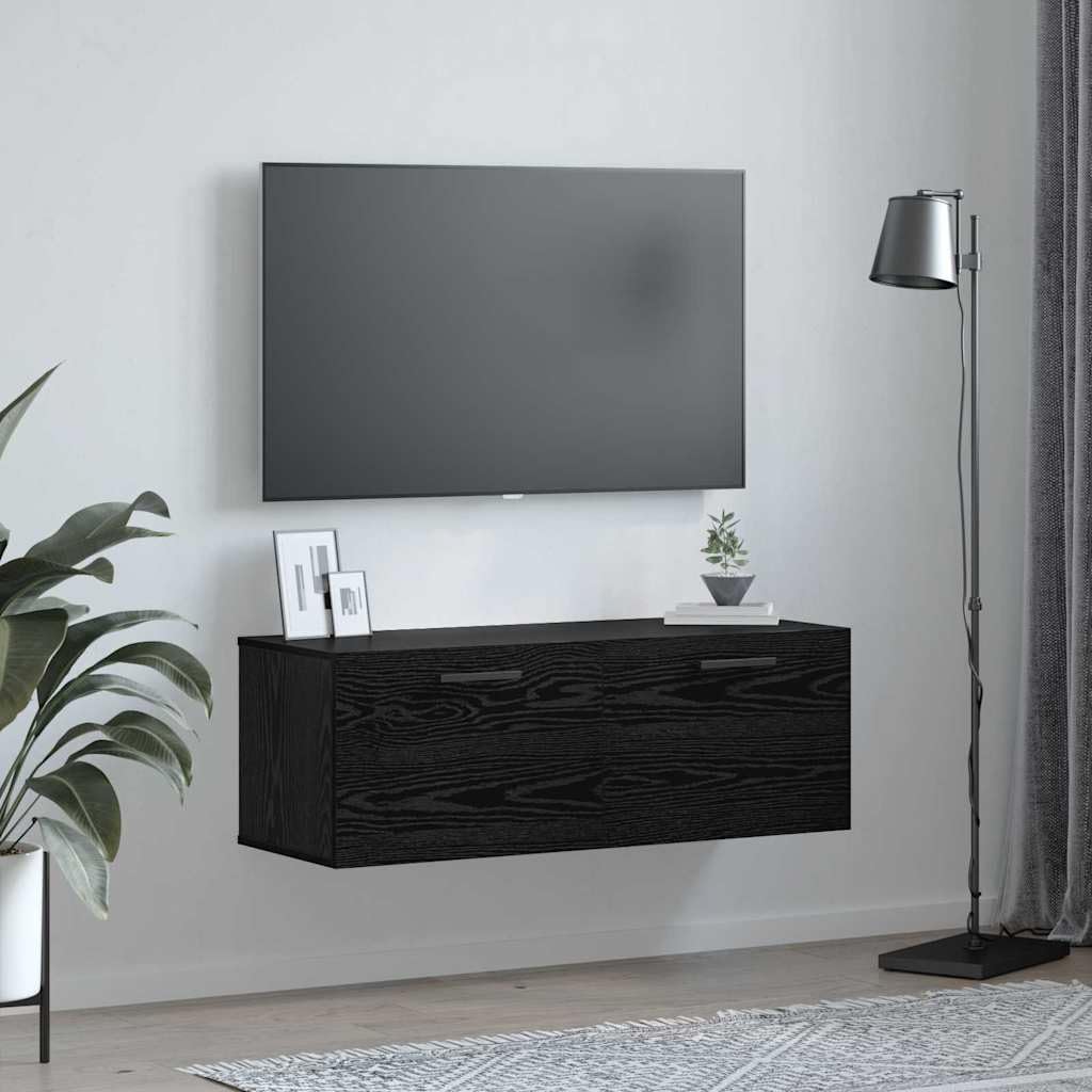 Wandschrank Schwarz Eiche 100x36x35 cm Holzwerkstoff Wandboard mit Staufächern Modernes Design Robust & Langlebig für Bad Schlafzimmer Flur & Home-Office