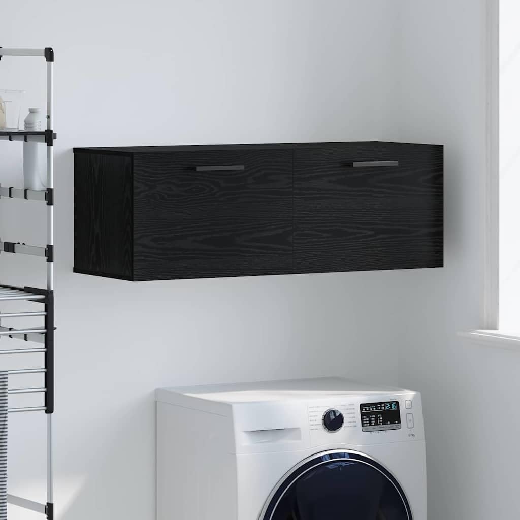 Wandschrank Schwarz Eiche 100x36x35 cm Holzwerkstoff Wandboard mit Staufächern Modernes Design Robust & Langlebig für Bad Schlafzimmer Flur & Home-Office