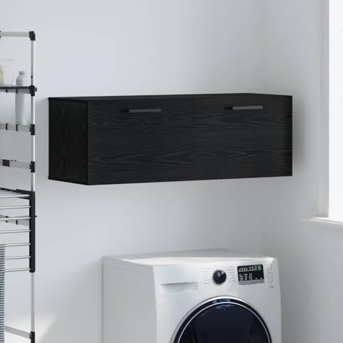 Wandschrank Schwarz Eiche 100x36x35 cm Holzwerkstoff Wandboard mit Staufächern Modernes Design Robust & Langlebig für Bad Schlafzimmer Flur & Home-Office