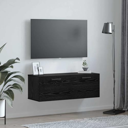 Wandschrank Schwarz Eiche 100x36x35 cm Holzwerkstoff Wandboard mit Staufächern Modernes Design Robust & Langlebig für Bad Schlafzimmer Flur & Home-Office