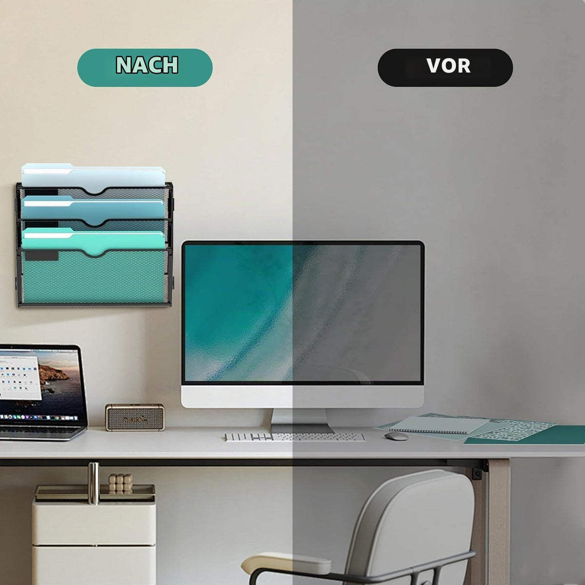 3-stöckiger Wand Zeitungshalter, Praktischer Wandorganizer Büro, A4 Dokumentenablage, Metall Prospekthalter, Zeitschriftenhalter Wand, Montage erforderlich, Schwarz