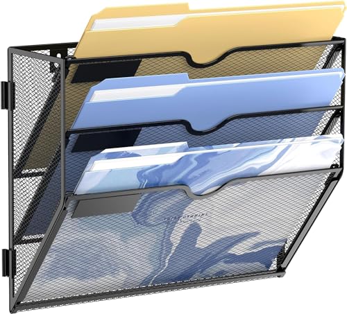 3-stöckiger Wand Zeitungshalter, Praktischer Wandorganizer Büro, A4 Dokumentenablage, Metall Prospekthalter, Zeitschriftenhalter Wand, Montage erforderlich, Schwarz