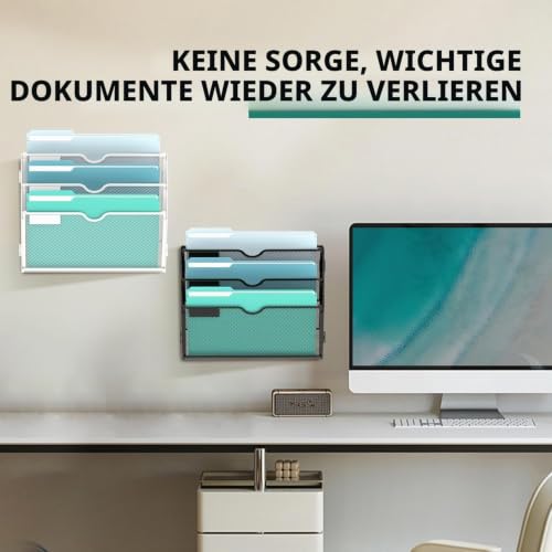 3-stöckiger Wand Zeitungshalter, Praktischer Wandorganizer Büro, A4 Dokumentenablage, Metall Prospekthalter, Zeitschriftenhalter Wand, Montage erforderlich, Schwarz