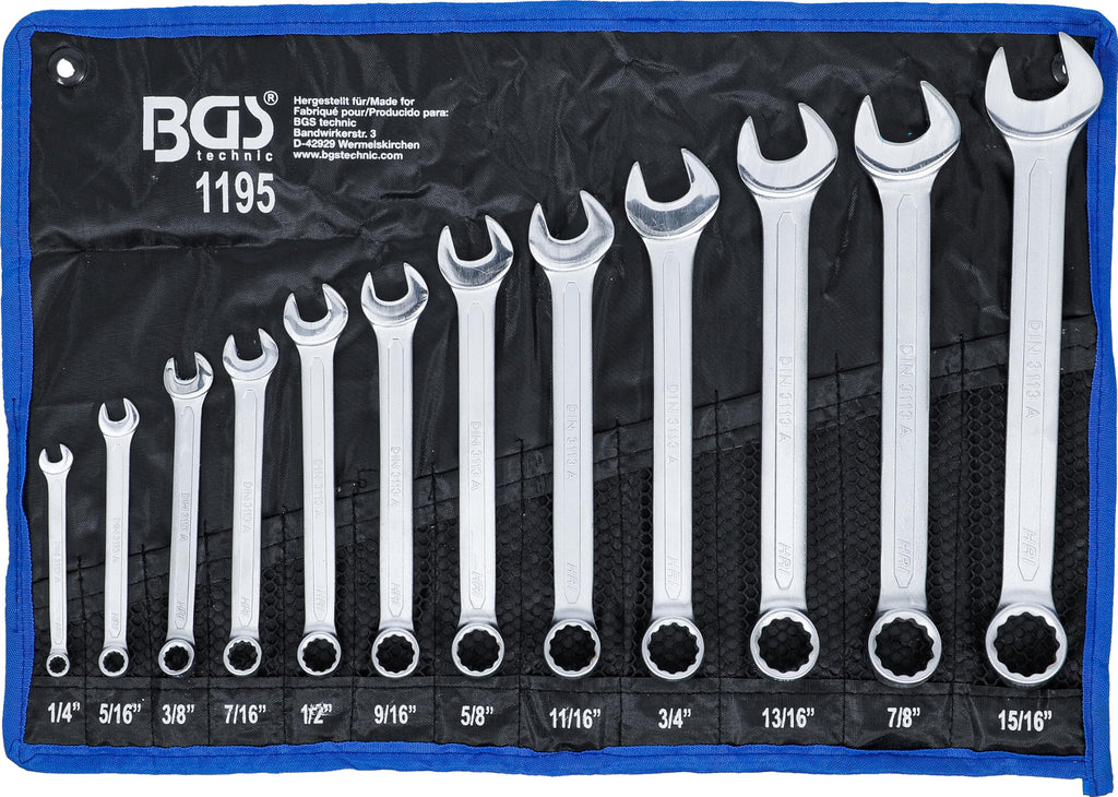 BGS 1195 | Maul-Ringschlüssel-Satz | Zollgrößen SW 1/4" - 15/16" | 12-tlg.
