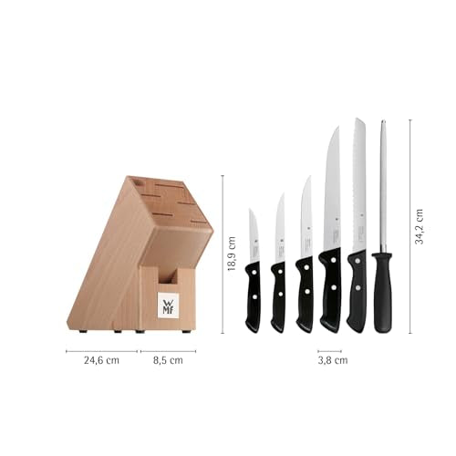 WMF Classic Line Messerblock mit Messerset 7-teilig, bestückt, 5 Messer, Wetzstahl, Buchenholz-Block, Spezialklingenstahl, schwarz