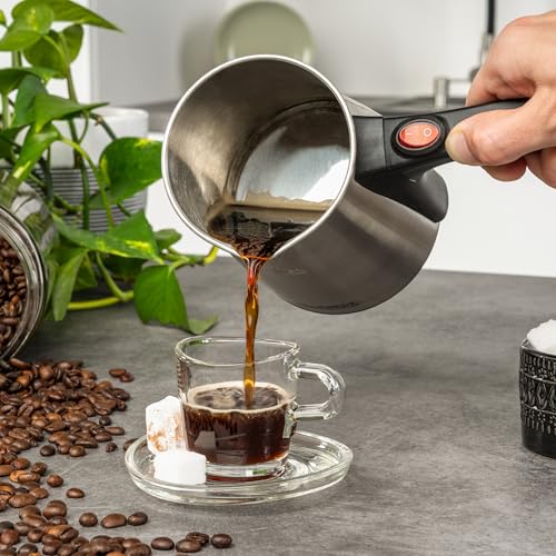 TZS First Austria Elektrischer Türkischer Kaffeekocher 0,35 Liter 800W | Mokkakocher, Espressokocher & Wasserkocher | aus Edelstahl, mit rutschfestem Griff | geeignet für Zuhause, Büro, Reisen