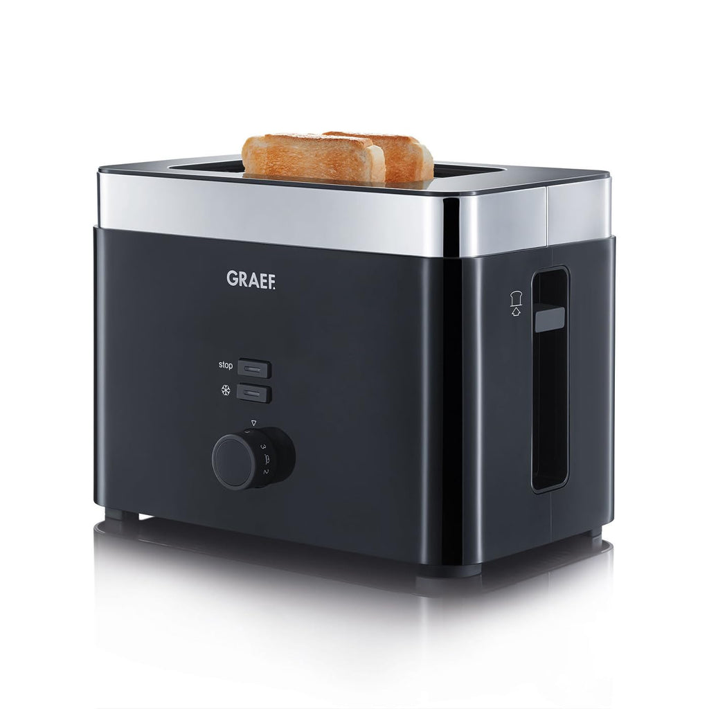 GRAEF Toaster TO62 Schwarz 2-Scheiben Toaster mit Brötchenaufsatz, Sicherheitsabschaltung, Brotscheibenzentrierung und Krümelschublade