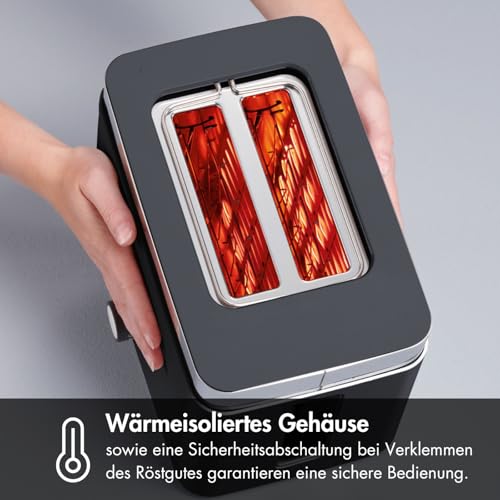 GRAEF Toaster TO62 Schwarz 2-Scheiben Toaster mit Brötchenaufsatz, Sicherheitsabschaltung, Brotscheibenzentrierung und Krümelschublade