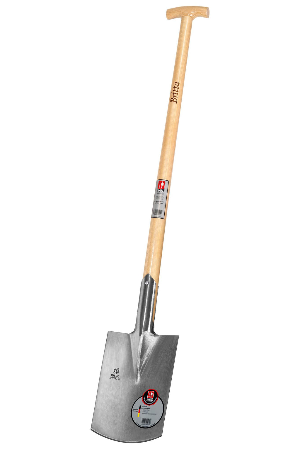 IDEAL-BRITTA-Spaten Gärtner Form | feinpoliertes Blatt | ohne Tritt Eschen T-Stiel | 85cm | Gartenspaten, Damenspaten | extra leicht, extra klein