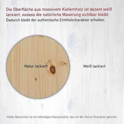 Inter Link – Rollcontainer – Rollcontainer mit 6 Schubladen – Bürocontainer - Rollschrank – Rollwagen – Schubladenkommode - Massiv Kieferholz – Weiß Lackiert - 35 x 40 x 65 cm - Simon