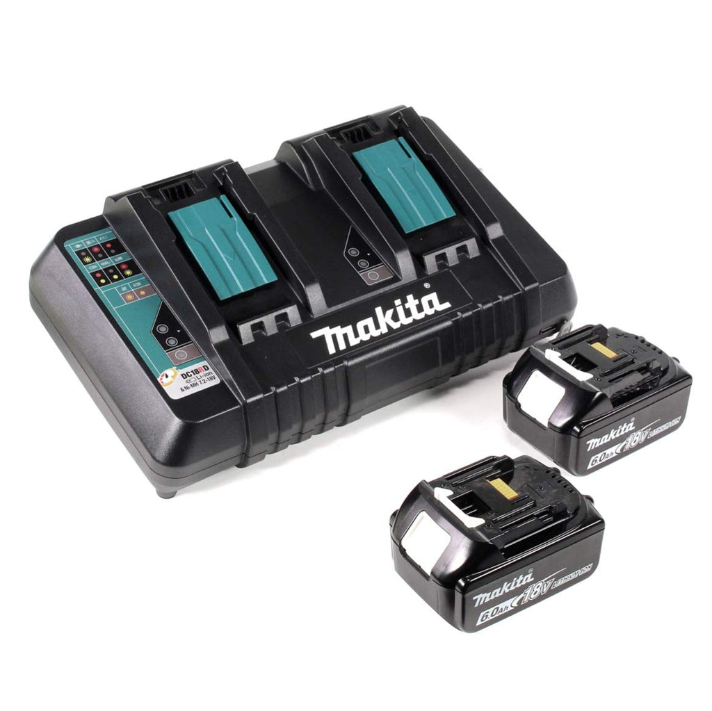 Makita DUB 362 2x18 Volt Akku Laubbläser Akku-Gebläse + 2x 6 Ah Akku + Makita DC 18 RD Doppel Ladegerät
