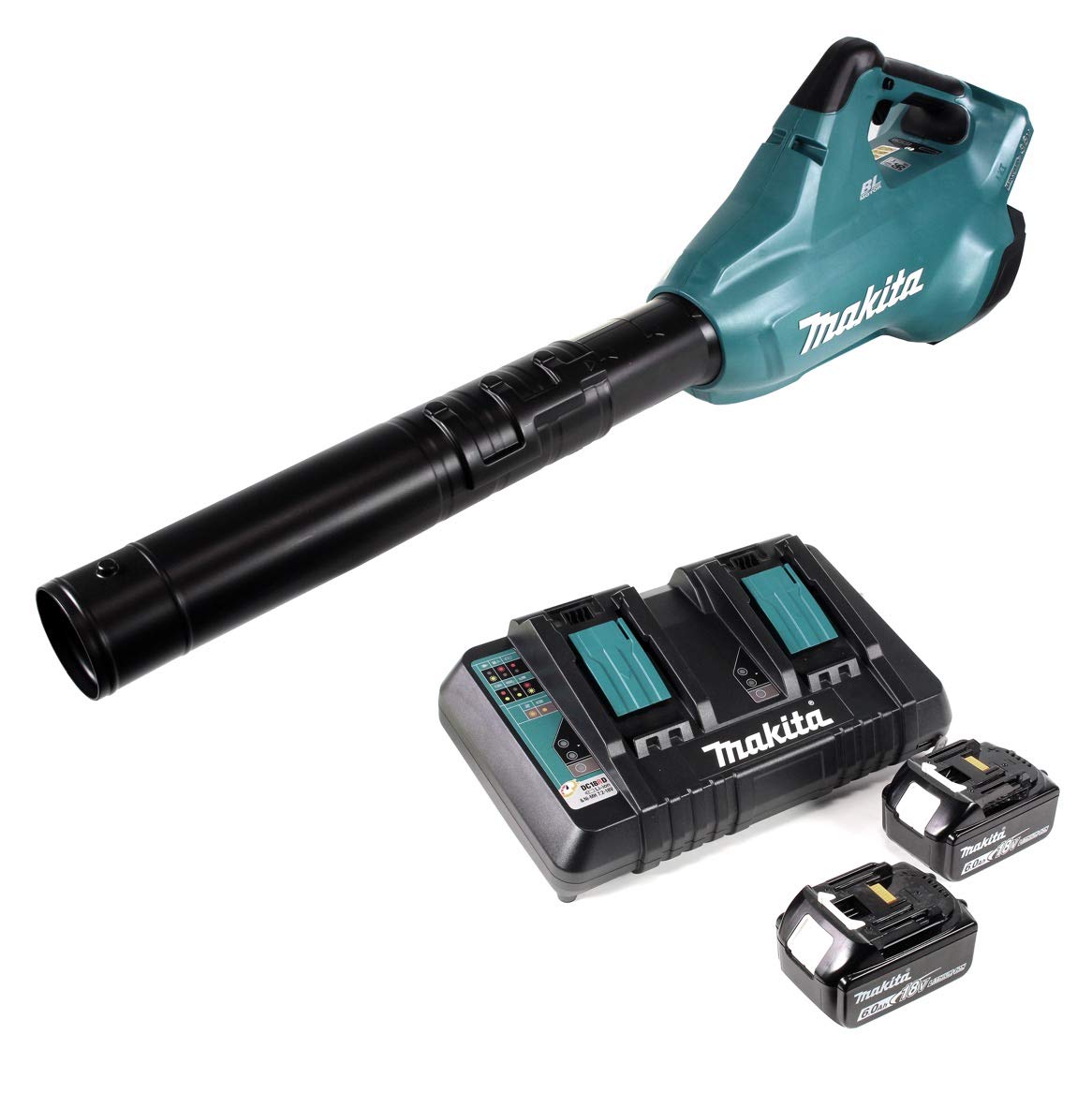 Makita DUB 362 2x18 Volt Akku Laubbläser Akku-Gebläse + 2x 6 Ah Akku + Makita DC 18 RD Doppel Ladegerät