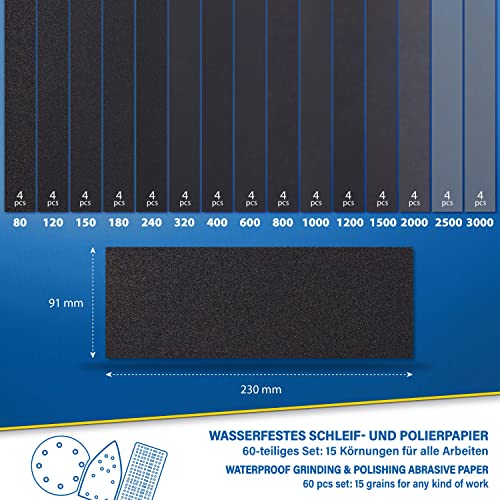 S&R Wasserfestes Schleifpapier Set 60 Stk, Schleifblätter, Schmirgelpapier