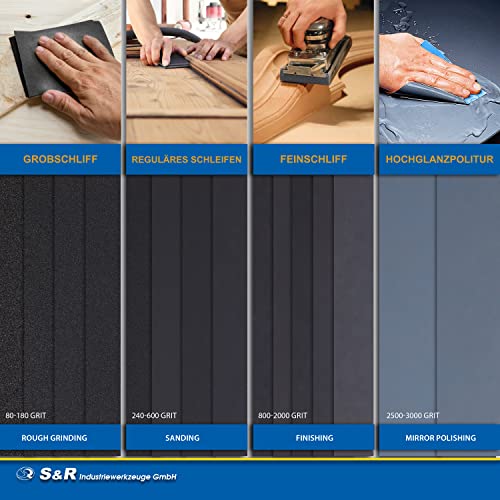 S&R Wasserfestes Schleifpapier Set 60 Stk, Schleifblätter, Schmirgelpapier
