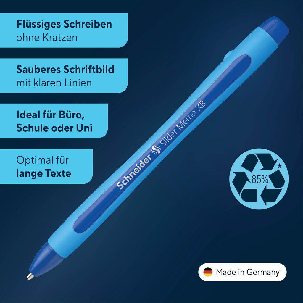 Schneider 75020 Slider Memo XB Kugelschreiber (mit Kappe, Strichstärke: XB, Schreibfarbe: rot/schwarz/blau/grün) 4er Pack