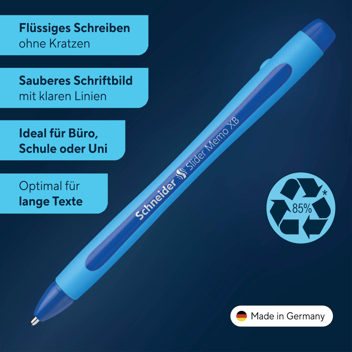 Schneider 75020 Slider Memo XB Kugelschreiber (mit Kappe, Strichstärke: XB, Schreibfarbe: rot/schwarz/blau/grün) 4er Pack