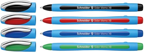 Schneider 75020 Slider Memo XB Kugelschreiber (mit Kappe, Strichstärke: XB, Schreibfarbe: rot/schwarz/blau/grün) 4er Pack