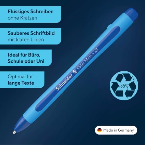 Schneider 75020 Slider Memo XB Kugelschreiber (mit Kappe, Strichstärke: XB, Schreibfarbe: rot/schwarz/blau/grün) 4er Pack