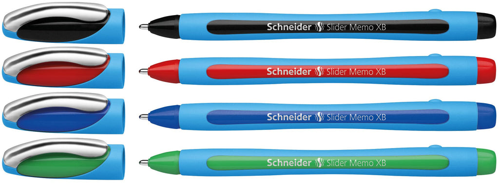 Schneider 75020 Slider Memo XB Kugelschreiber (mit Kappe, Strichstärke: XB, Schreibfarbe: rot/schwarz/blau/grün) 4er Pack