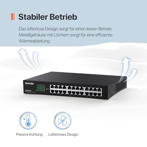 Tenda Gigabit Switch 24 Port Netzwerk Switch 19 Zoll Rackeinbau LAN Switch