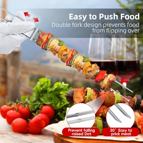 Schaschlikspieße Edelstahl, 33CM (6 Stück) – Zweizinkige BBQ Edelstahl-Flachspieße Schaschlikspieße, Extra Breit: 5 mm und Extra Stark 2 mm Dicke, Kebab Spieße, Grill Zubehör