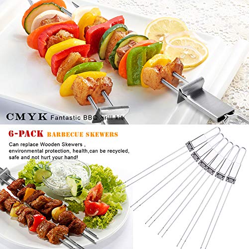 Schaschlikspieße Edelstahl, 33CM (6 Stück) – Zweizinkige BBQ Edelstahl-Flachspieße Schaschlikspieße, Extra Breit: 5 mm und Extra Stark 2 mm Dicke, Kebab Spieße, Grill Zubehör