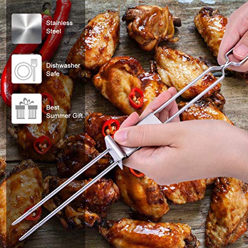 Schaschlikspieße Edelstahl, 33CM (6 Stück) – Zweizinkige BBQ Edelstahl-Flachspieße Schaschlikspieße, Extra Breit: 5 mm und Extra Stark 2 mm Dicke, Kebab Spieße, Grill Zubehör