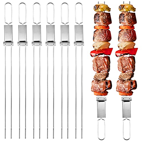 Schaschlikspieße Edelstahl, 33CM (6 Stück) – Zweizinkige BBQ Edelstahl-Flachspieße Schaschlikspieße, Extra Breit: 5 mm und Extra Stark 2 mm Dicke, Kebab Spieße, Grill Zubehör