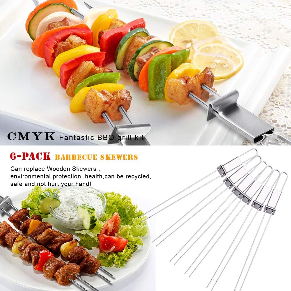 Schaschlikspieße Edelstahl, 33CM (6 Stück) – Zweizinkige BBQ Edelstahl-Flachspieße Schaschlikspieße, Extra Breit: 5 mm und Extra Stark 2 mm Dicke, Kebab Spieße, Grill Zubehör