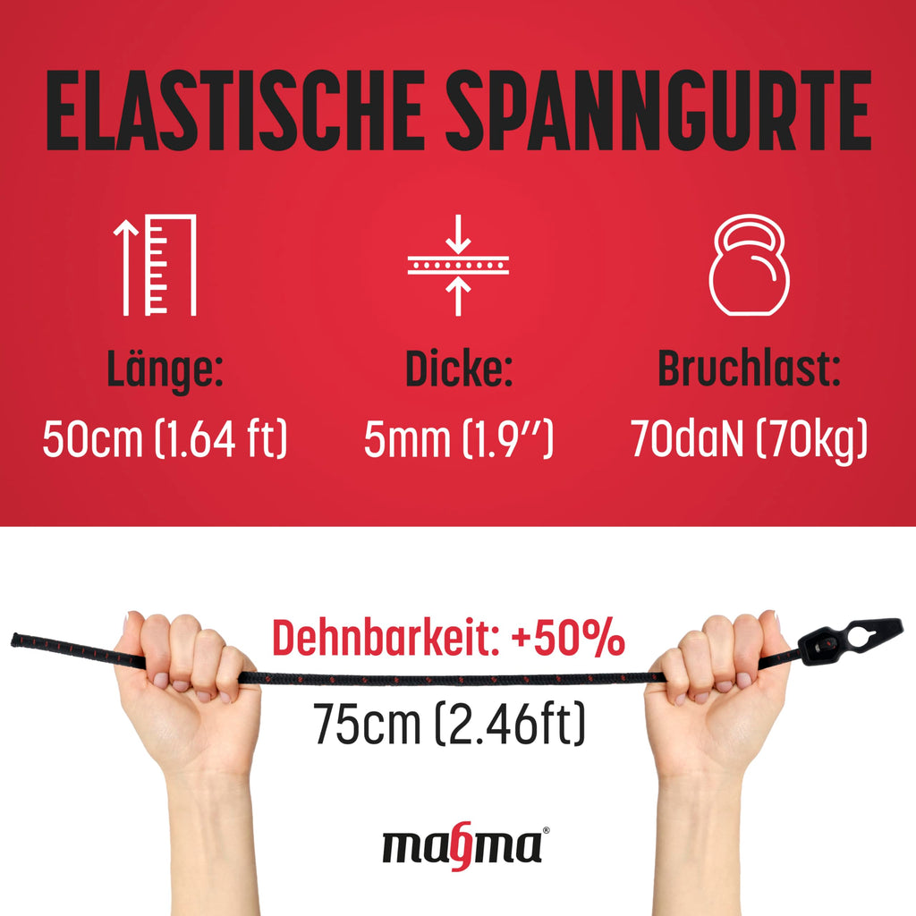 Magma Pack 4 elastische Spanngurte 50cm | Gepäckspanner für Warntafel Italien und Spanien Befestigung Schildern, Fahrrädern, Motorrädern, Leinwände Befestigung Schild Fahrrad Fahrradträger | Länge