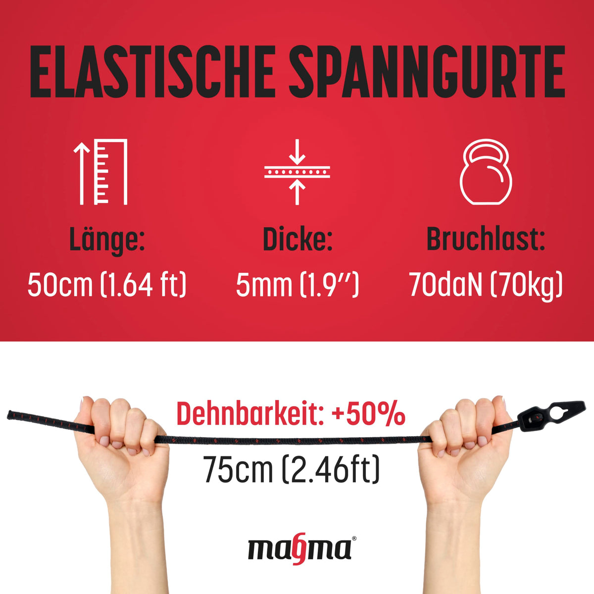Magma Pack 4 elastische Spanngurte 50cm | Gepäckspanner für Warntafel Italien und Spanien Befestigung Schildern, Fahrrädern, Motorrädern, Leinwände Befestigung Schild Fahrrad Fahrradträger | Länge
