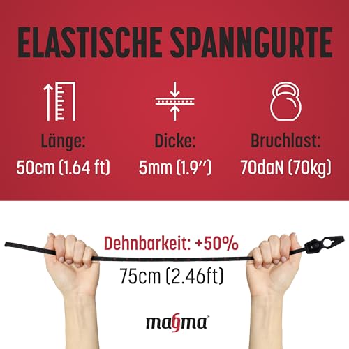 Magma Pack 4 elastische Spanngurte 50cm | Gepäckspanner für Warntafel Italien und Spanien Befestigung Schildern, Fahrrädern, Motorrädern, Leinwände Befestigung Schild Fahrrad Fahrradträger | Länge