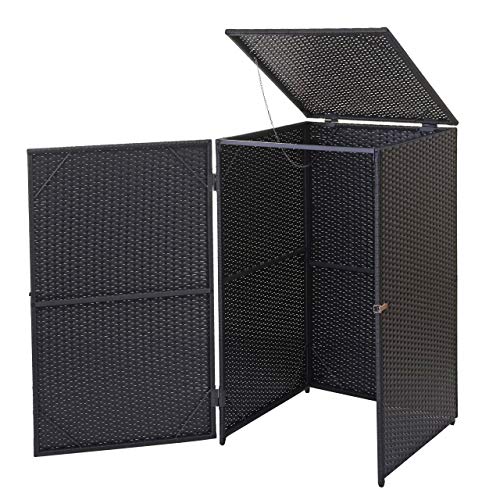 Mendler Mülltonnenverkleidung HWC-E25 Poly-Rattan 120l - schwarz
