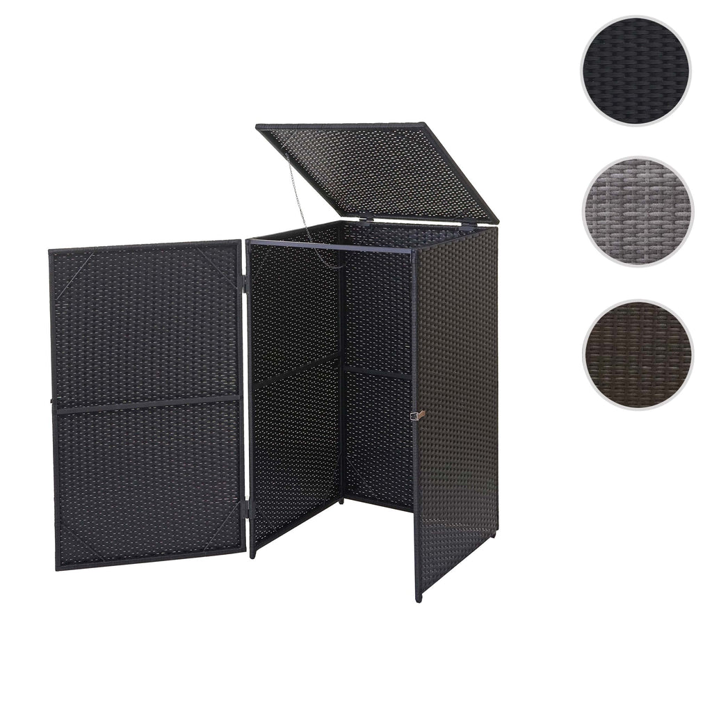 Mendler Mülltonnenverkleidung HWC-E25 Poly-Rattan 120l - schwarz