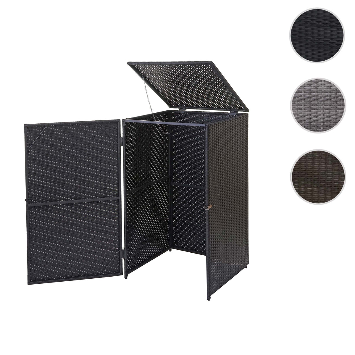 Mendler Mülltonnenverkleidung HWC-E25 Poly-Rattan 120l - schwarz