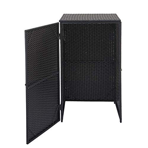 Mendler Mülltonnenverkleidung HWC-E25 Poly-Rattan 120l - schwarz