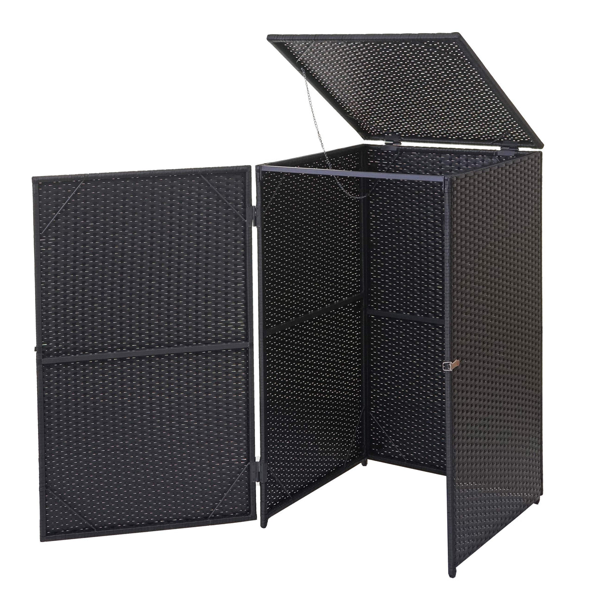 Mendler Mülltonnenverkleidung HWC-E25 Poly-Rattan 120l - schwarz