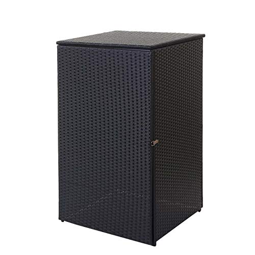 Mendler Mülltonnenverkleidung HWC-E25 Poly-Rattan 120l - schwarz