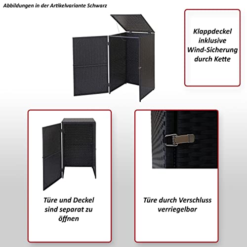 Mendler Mülltonnenverkleidung HWC-E25 Poly-Rattan 120l - schwarz