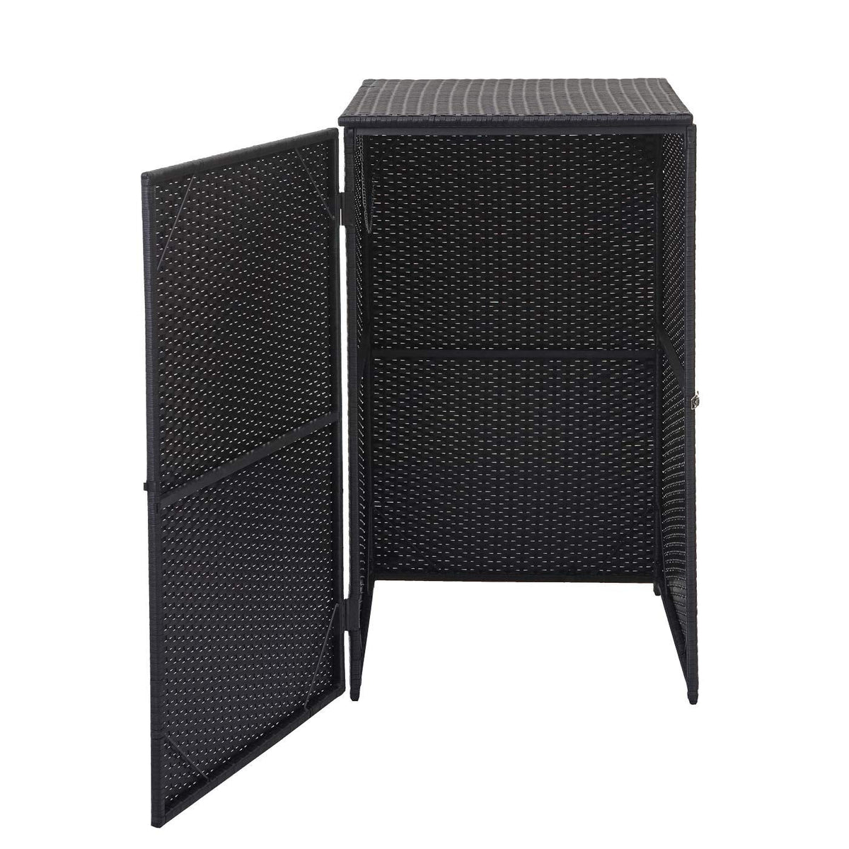 Mendler Mülltonnenverkleidung HWC-E25 Poly-Rattan 120l - schwarz